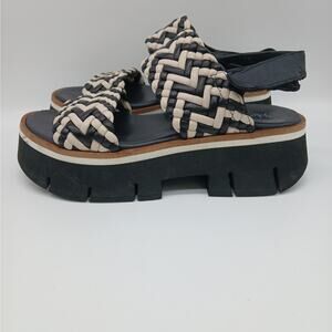 Homers Leather Braided Duyba Tubular Platform Sandals Black White Size 36 US 6